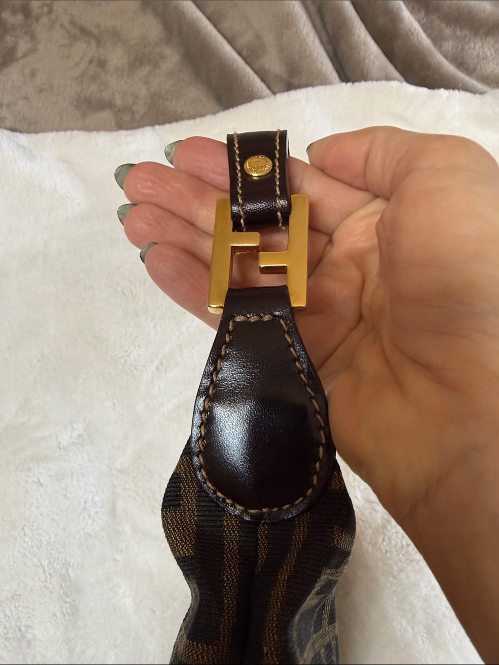 Fendi Brown and Black Zucca Canvas Shoulder Bag with Gold Hardware - Picture 5 of 12
